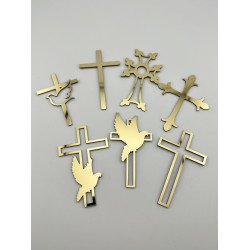 Топперы на Крещение, Пасху. Крестики золотой акрил, пластик. 